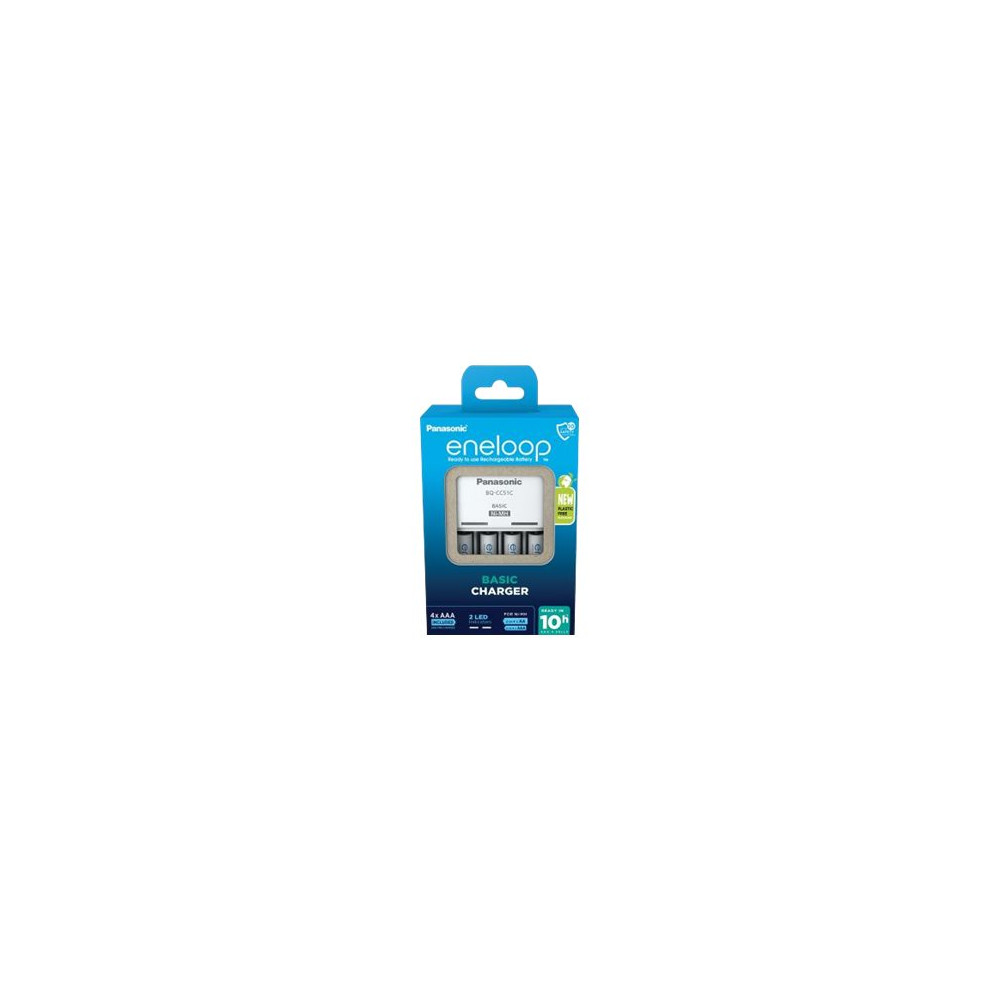 Produktbild för Panasonic eneloop Basic BQ-CC51 batteriladdare - plastfri - 4 x AAA - NiMH - Eurokontakt