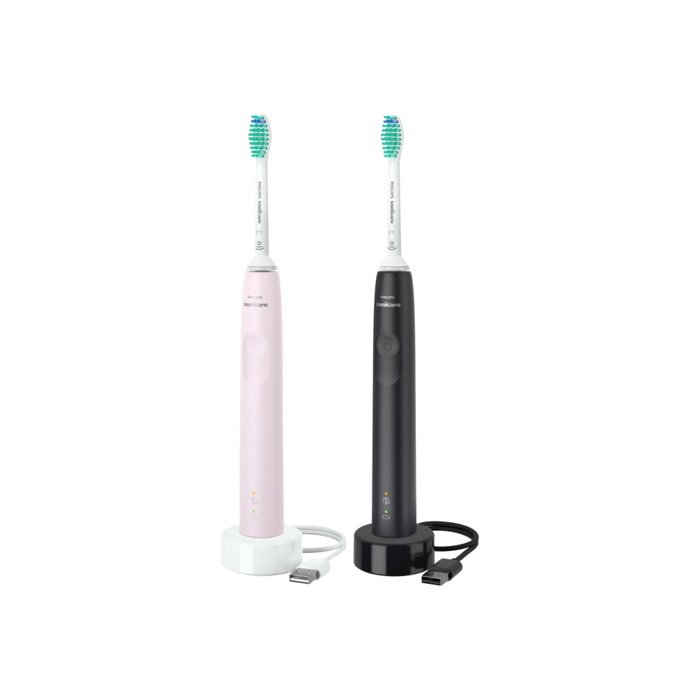 Produktbild för Philips 3100 Series HX3675 - tandborstuppsättning - svart/sockerrosa