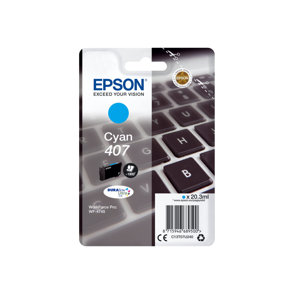 Produktbild för Epson 407 - L-storlek - cyan - original - bläckpatron
