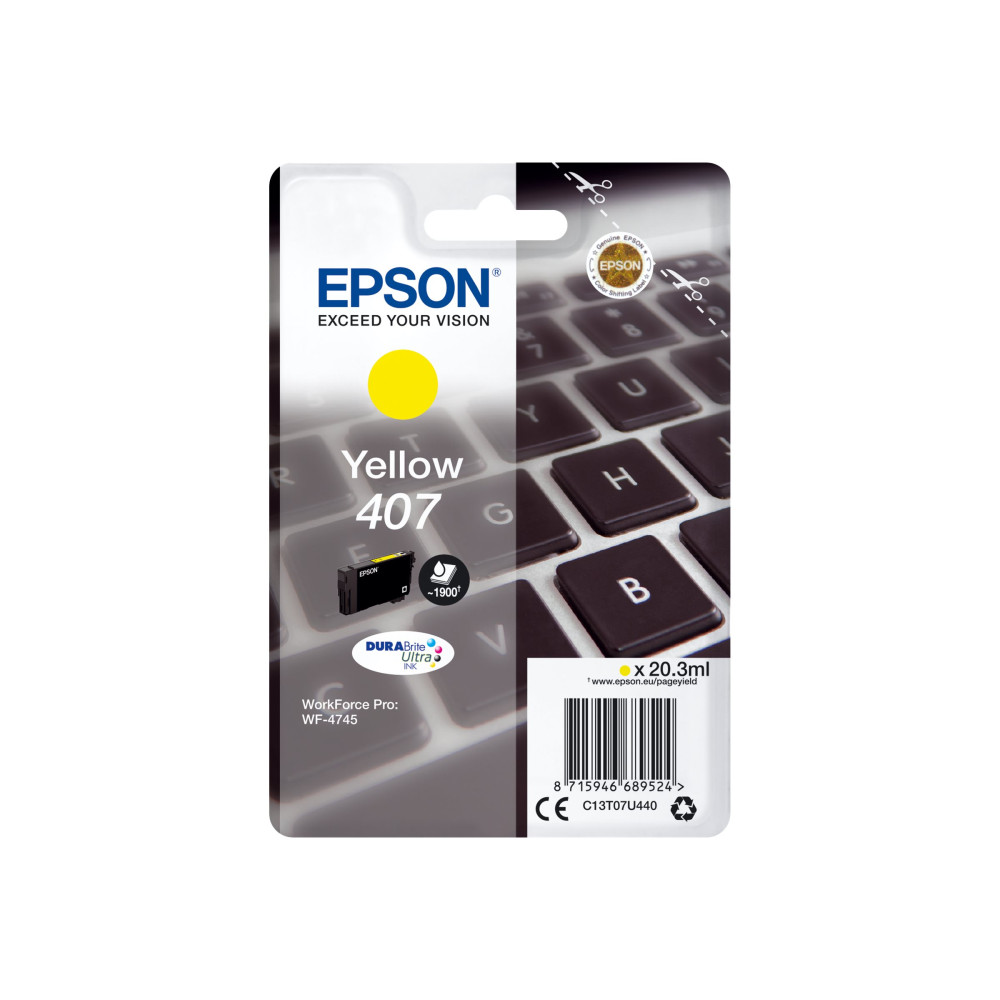 Produktbild för Epson 407 - L-storlek - gul - original - bläckpatron