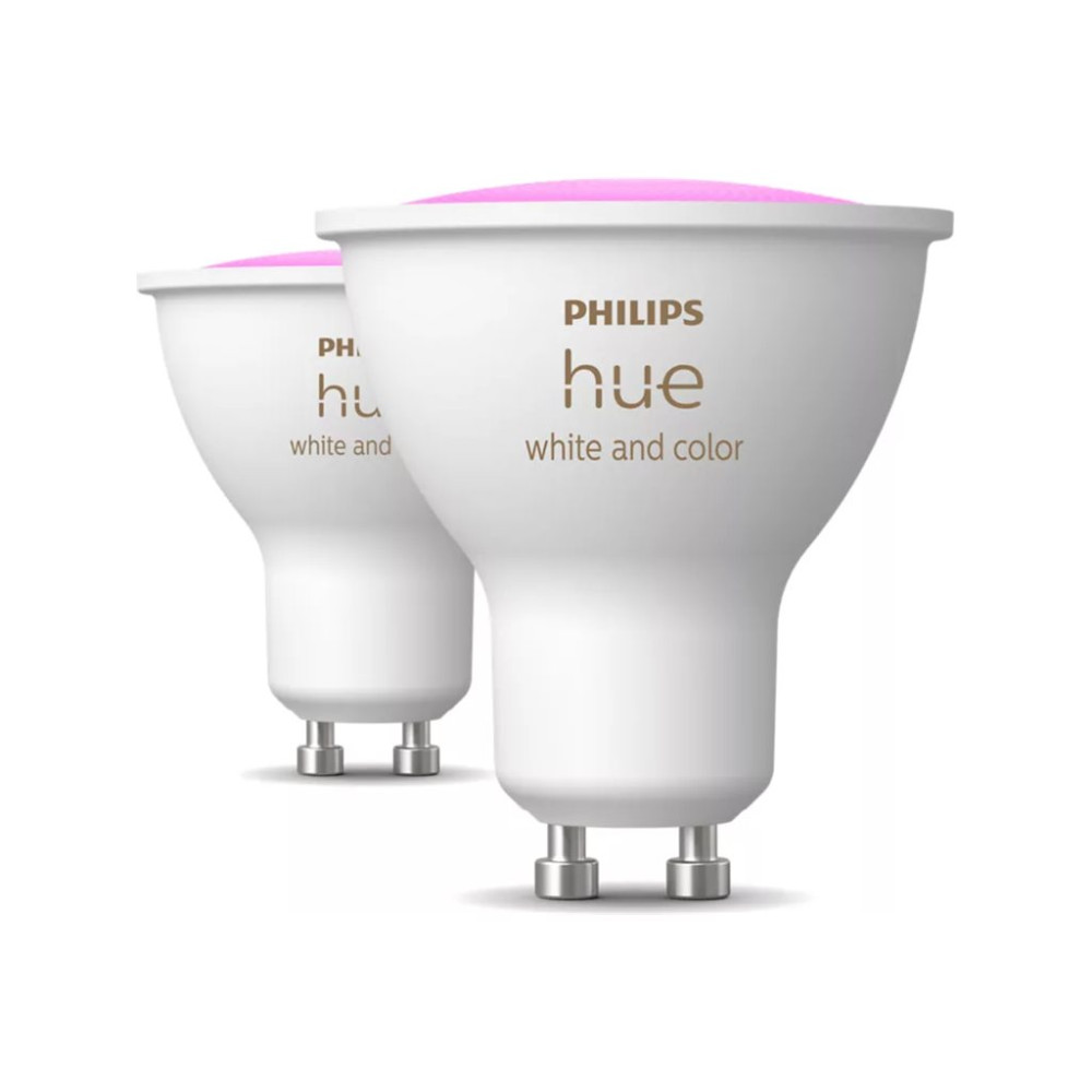 Produktbild för Philips Hue White and Color Ambiance - LED-spotlight - GU10 - 4.2 W - varmt till kallt vitt ljus - 2200-6500 K (paket om 2)