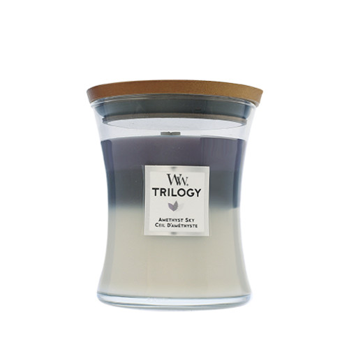 WoodWick WoodWick Trilogy Amethyst Sky vonná svíčka s dřevěným knotem 275 g