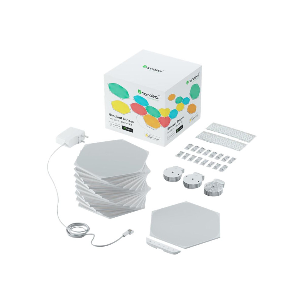Produktbild för Nanoleaf Shapes Starter Kit - trådlös belysningsuppsättning - LED x 15 - 2 W - RGBW-lampa - 1200-6500 K - sexhörning