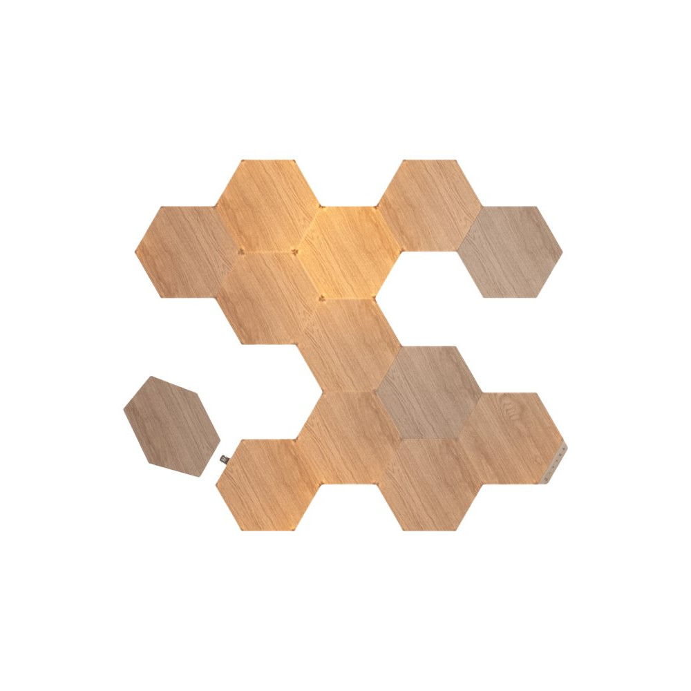 Produktbild för Nanoleaf Elements Starter Kit - trådlös belysningspanel - LED x 13 - 1.91 W - totalt: 24.83 W - varmt till kallt vitt ljus - sexhörning - trä