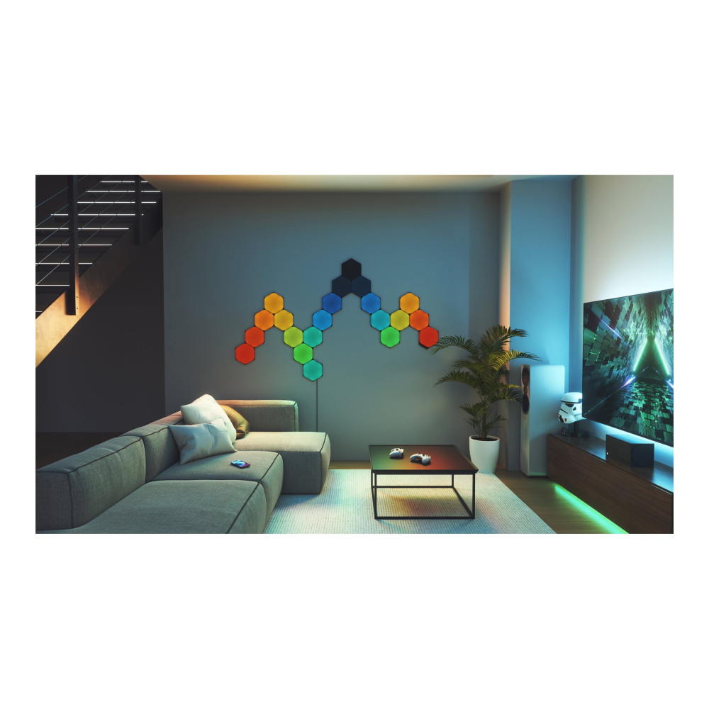 Produktbild för Nanoleaf Shapes Expansion pack - ljuspanelskit - LED - 230 x 200 mm - 1.5 W - 16 miljoner färger - 1200-6500 K - sexhörning - svart