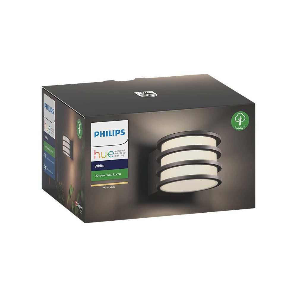 Produktbild för Philips Hue White Lucca - vägglampa - LED-glödlampa - E27 - 9.5 W - varmt vitt ljus - lykta - antracit