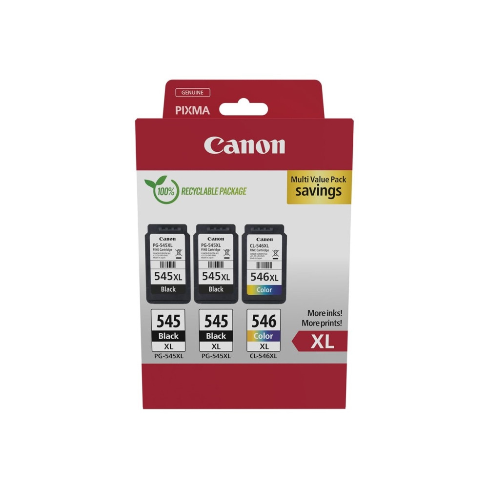 Produktbild för Canon PG-545XL x2 /CL-546XL Multi Pack - 3-pack - Lång livslängd - svart, färg (cyan, magenta, gul) - original - bläckpatron