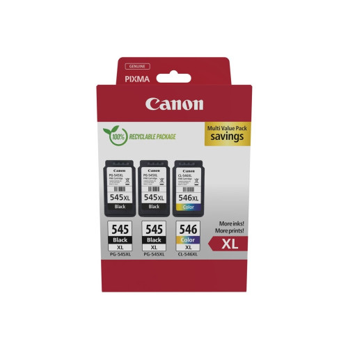 CANON Canon PG-545XL x2 /CL-546XL Multi Pack - 3-pack - Lång livslängd - svart, färg (cyan, magenta, gul) - original - bläckpatron