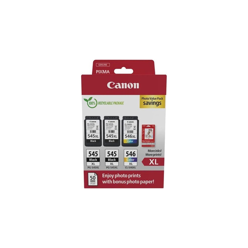 Produktbild för Canon PG-545XL x2 /CL-546XL Multi Pack - 3-pack - Lång livslängd - svart, färg (cyan, magenta, gul) - original - bläckpatron
