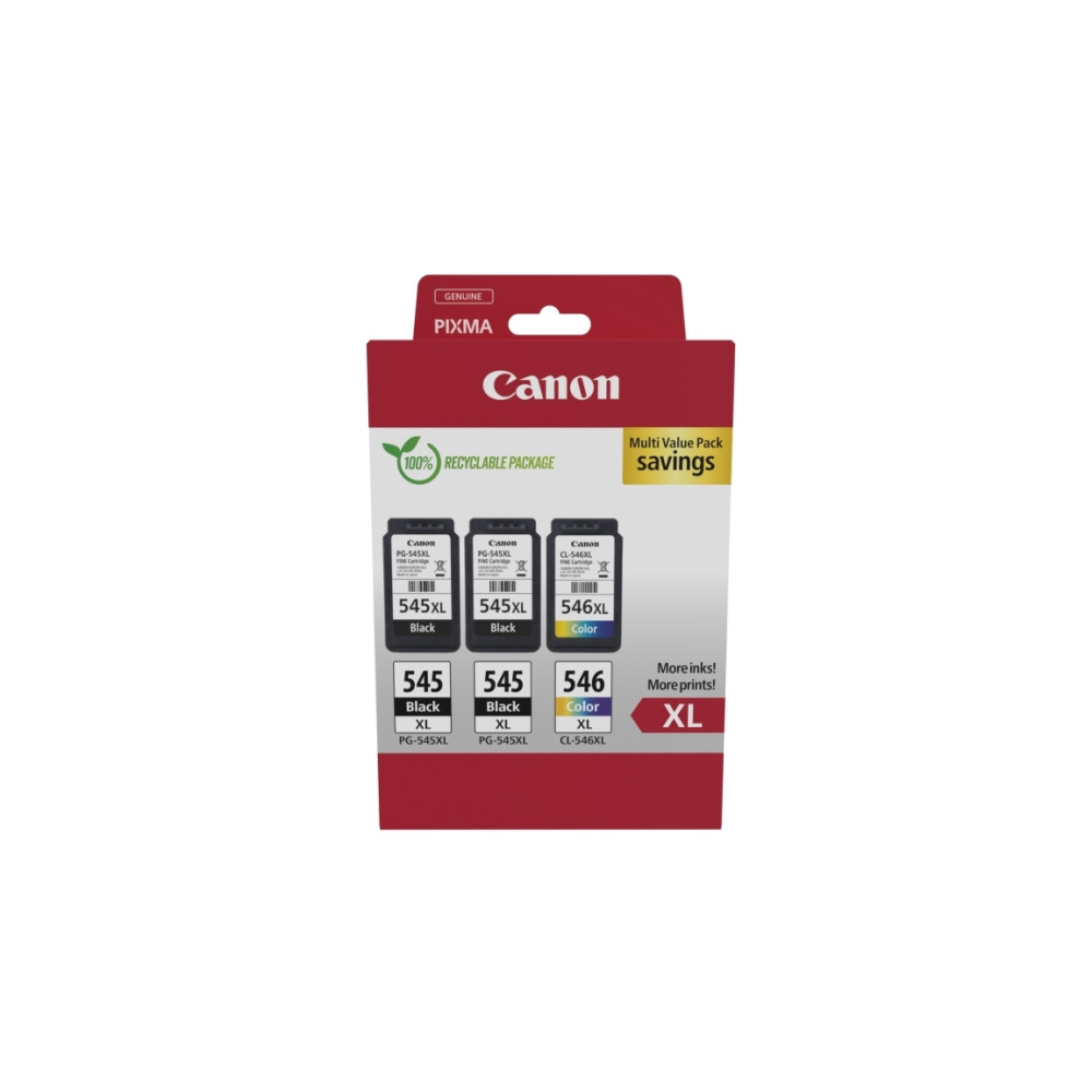 Produktbild för Canon PG-545XL x2 /CL-546XL Multi Pack - 3-pack - Lång livslängd - svart, färg (cyan, magenta, gul) - original - bläckpatron