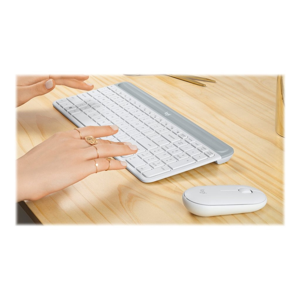 Produktbild för Logitech Slim Wireless Combo MK470 - sats med tangentbord och mus - USA, internationellt - offwhite Inmatningsenhet