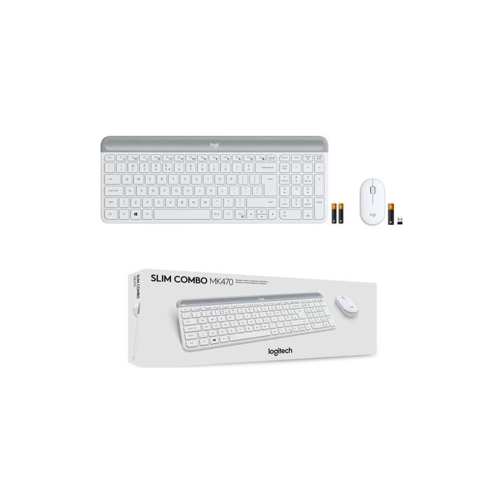 Produktbild för Logitech Slim Wireless Combo MK470 - sats med tangentbord och mus - USA, internationellt - offwhite Inmatningsenhet