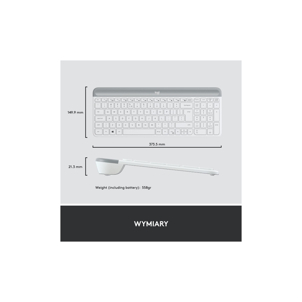 Produktbild för Logitech Slim Wireless Combo MK470 - sats med tangentbord och mus - USA, internationellt - offwhite Inmatningsenhet