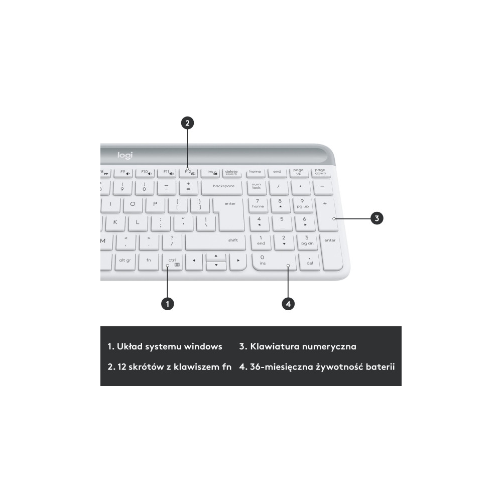 Produktbild för Logitech Slim Wireless Combo MK470 - sats med tangentbord och mus - USA, internationellt - offwhite Inmatningsenhet