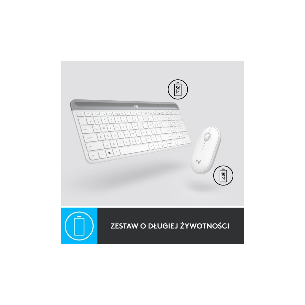 Produktbild för Logitech Slim Wireless Combo MK470 - sats med tangentbord och mus - USA, internationellt - offwhite Inmatningsenhet