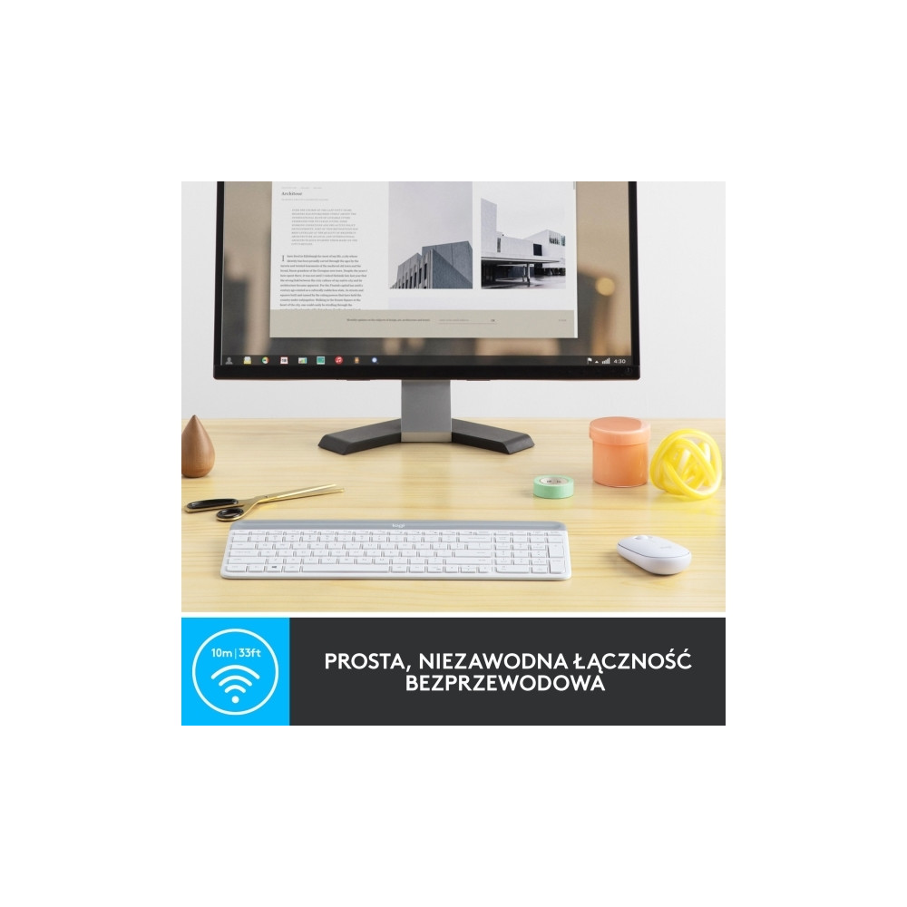 Produktbild för Logitech Slim Wireless Combo MK470 - sats med tangentbord och mus - USA, internationellt - offwhite Inmatningsenhet