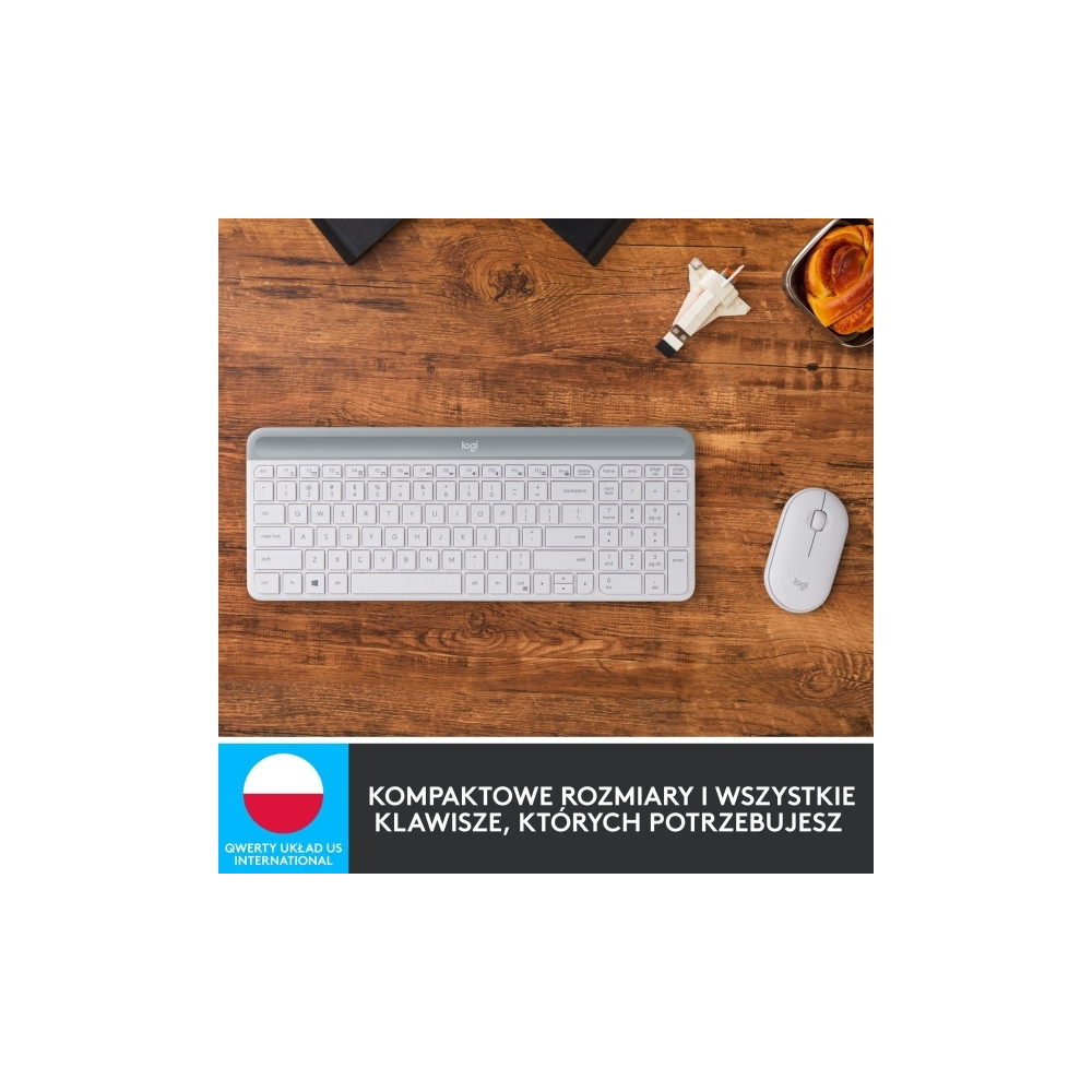 Produktbild för Logitech Slim Wireless Combo MK470 - sats med tangentbord och mus - USA, internationellt - offwhite Inmatningsenhet