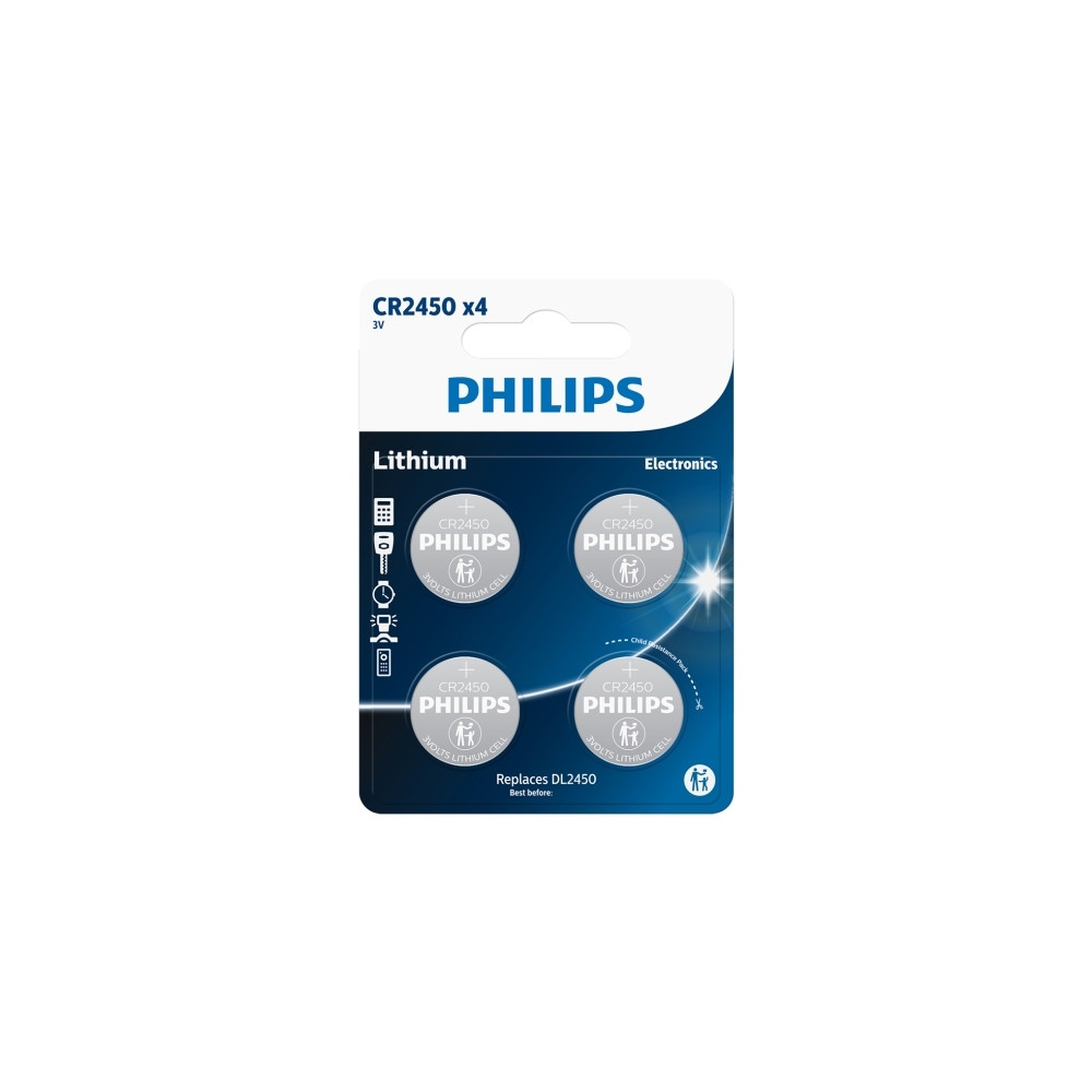 Produktbild för PHILIPS knappcellsbatteri litium CR2450 4-pack