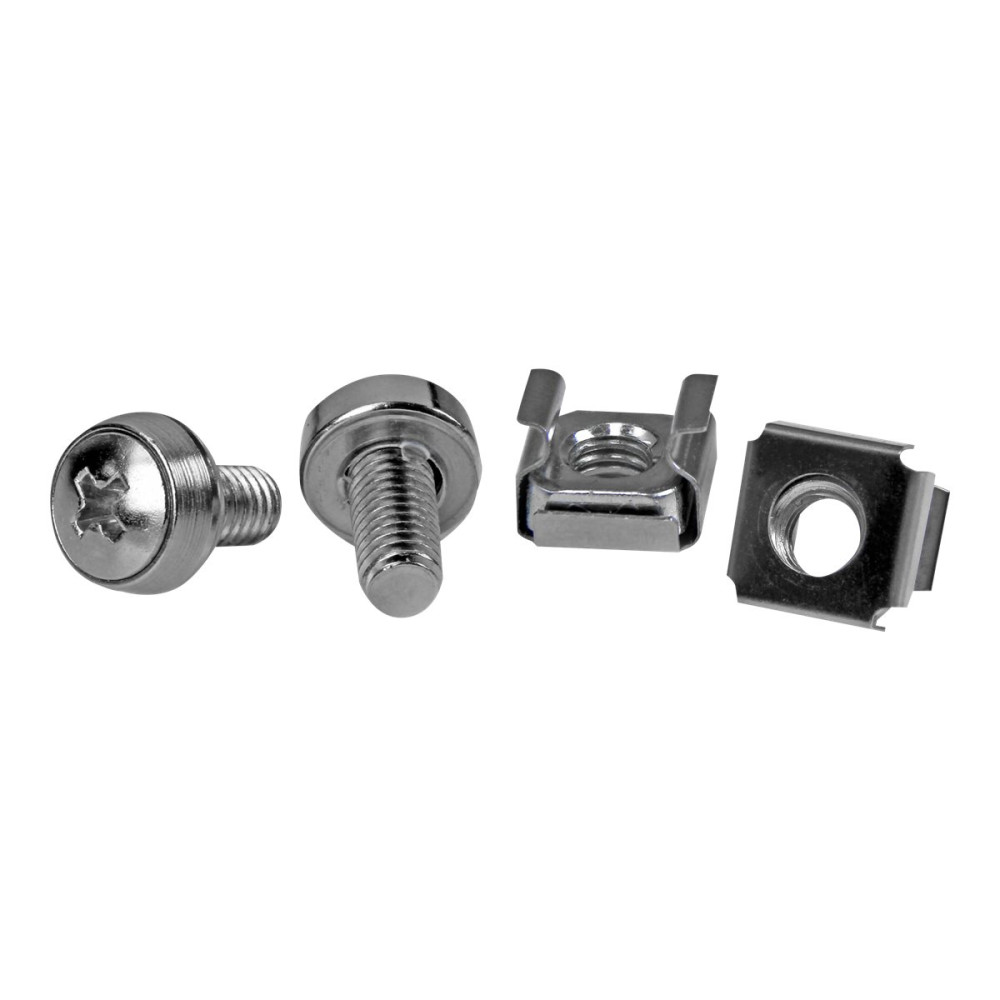 Produktbild för StarTech.com M6 Screws and Cage Nuts - 50 Pack - M6 Mounting Screws and Cage Nuts for Server Rack and Cabinet - Silver (CABSCREWM62B) - skruvar och muttrar för rack