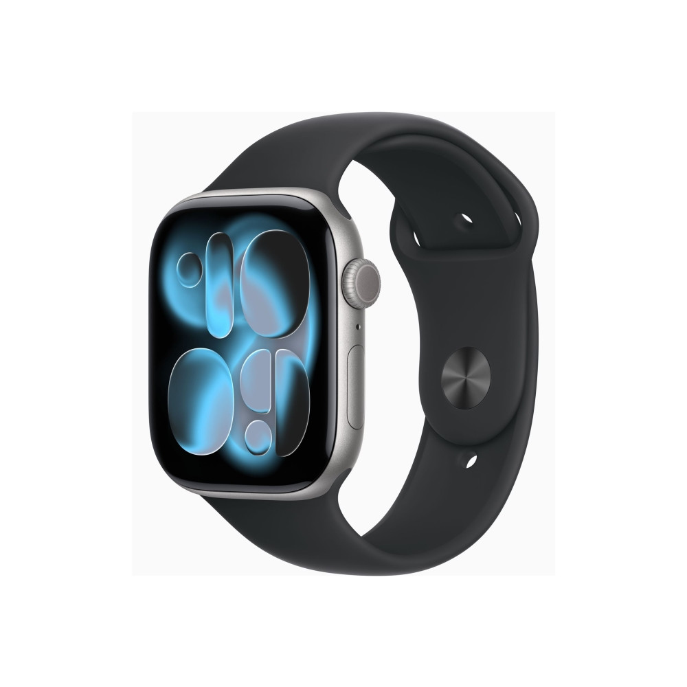 Produktbild för Apple Watch Series 11 (GPS) - rymdgrå aluminium - smart klocka med sportband - svart - 64 GB