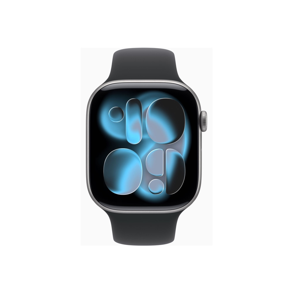 Produktbild för Apple Watch Series 11 (GPS) - rymdgrå aluminium - smart klocka med sportband - svart - 64 GB
