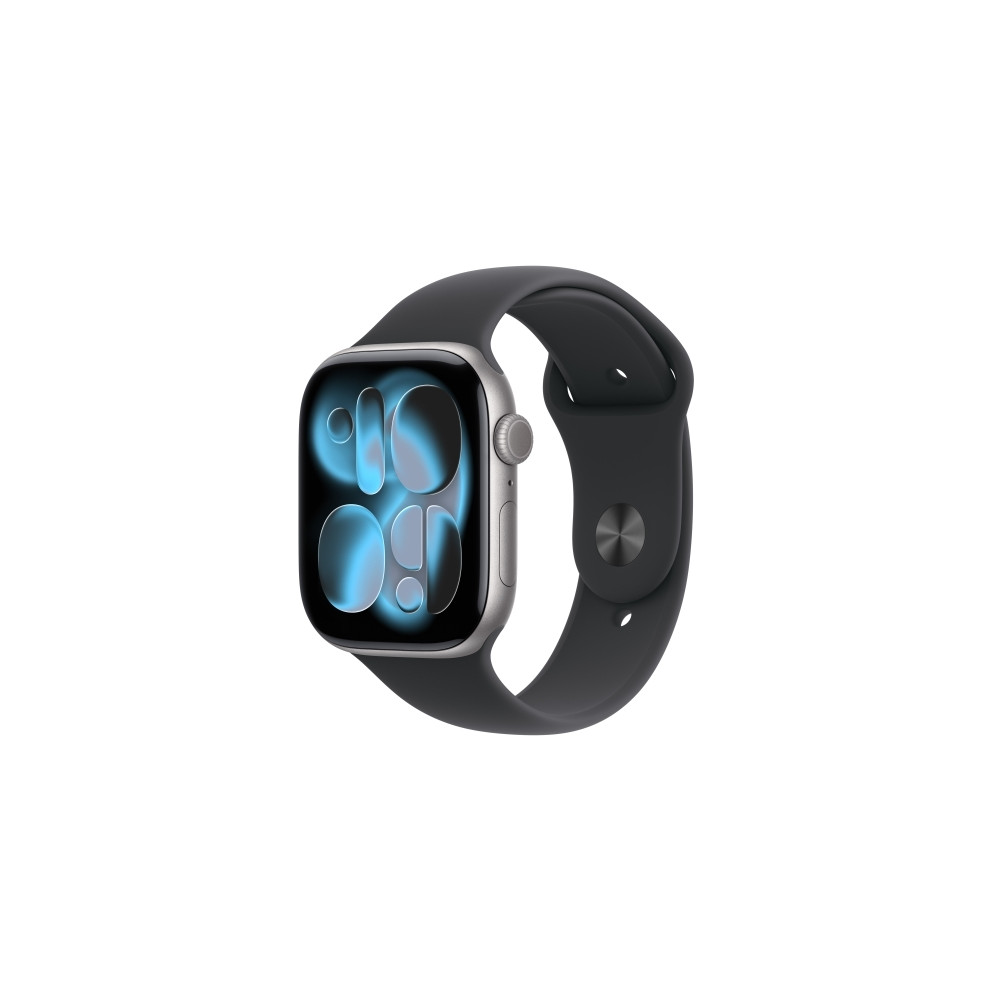 Produktbild för Apple Watch Series 11 (GPS) - rymdgrå aluminium - smart klocka med sportband - svart - 64 GB