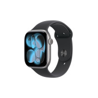 Produktbild för Apple Watch Series 11 (GPS) - rymdgrå aluminium - smart klocka med sportband - svart - 64 GB