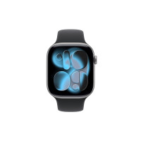 Produktbild för Apple Watch Series 11 (GPS) - rymdgrå aluminium - smart klocka med sportband - svart - 64 GB