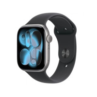 Produktbild för Apple Watch Series 11 (GPS) - rymdgrå aluminium - smart klocka med sportband - svart - 64 GB