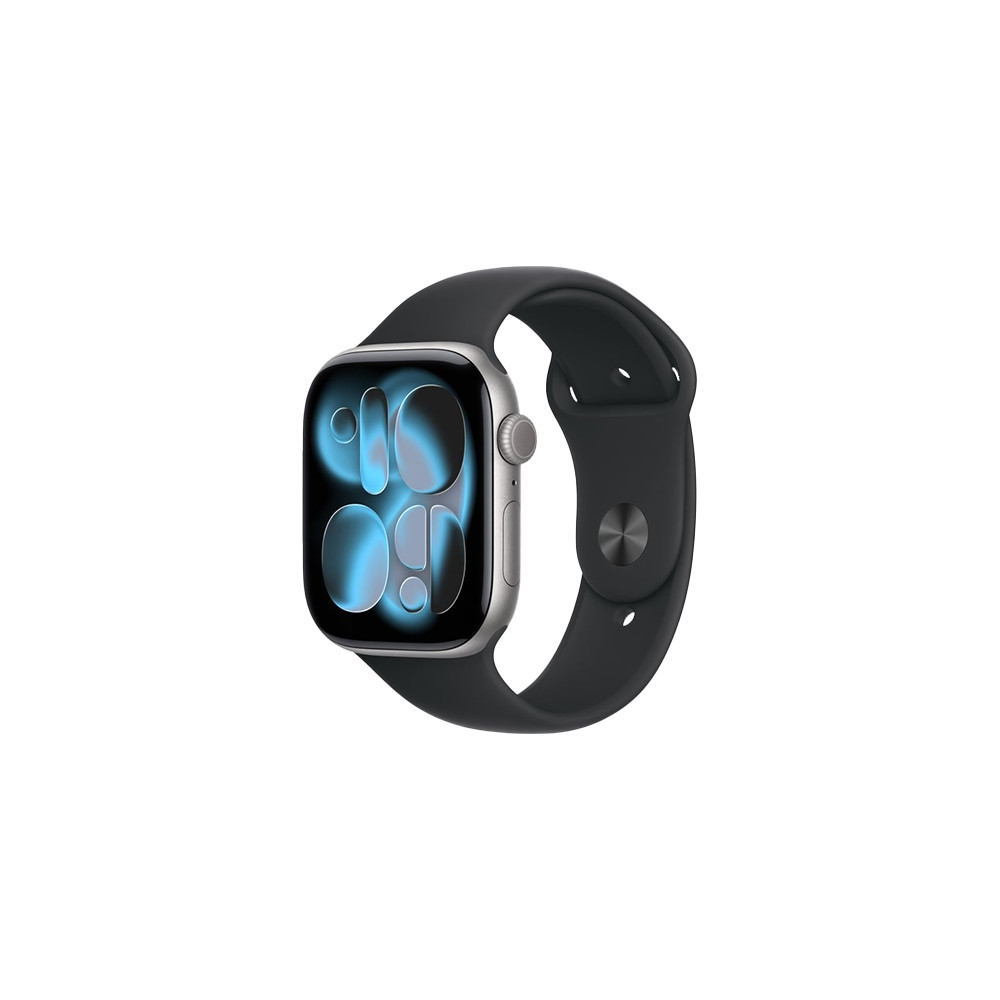 Produktbild för Apple Watch Series 11 (GPS) - rymdgrå aluminium - smart klocka med sportband - svart - 64 GB