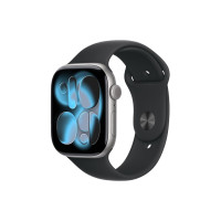Produktbild för Apple Watch Series 11 (GPS) - rymdgrå aluminium - smart klocka med sportband - svart - 64 GB