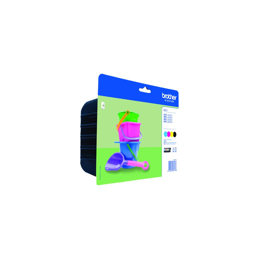 Produktbild för Brother LC221 Value Pack - 4-pack - svart, gul, cyan, magenta - original - bläckpatron