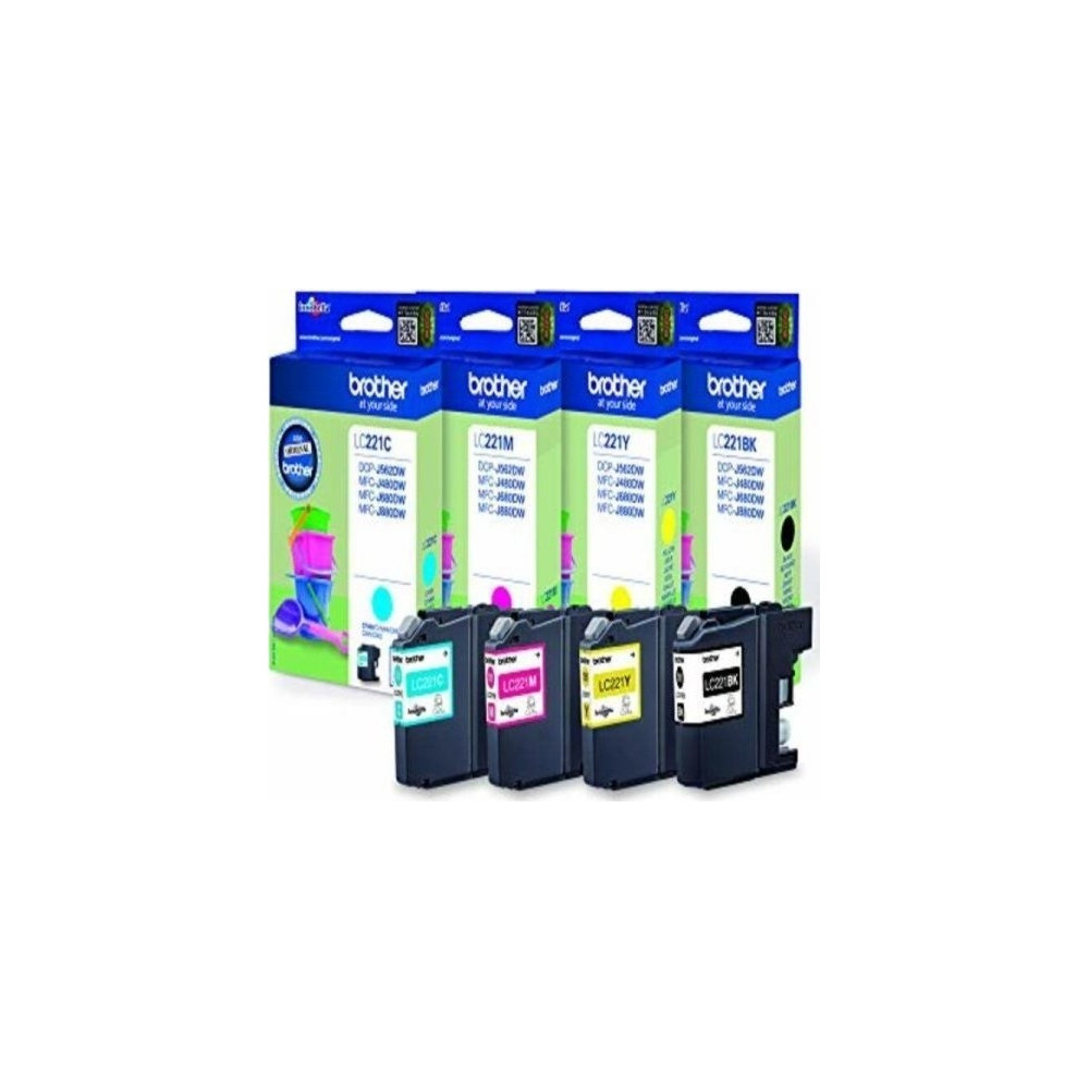 Produktbild för Brother LC221 Value Pack - 4-pack - svart, gul, cyan, magenta - original - bläckpatron