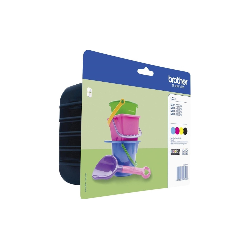 Produktbild för Brother LC221 Value Pack - 4-pack - svart, gul, cyan, magenta - original - bläckpatron