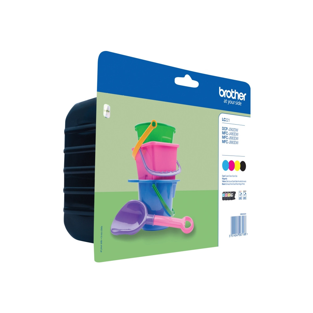 Produktbild för Brother LC221 Value Pack - 4-pack - svart, gul, cyan, magenta - original - bläckpatron