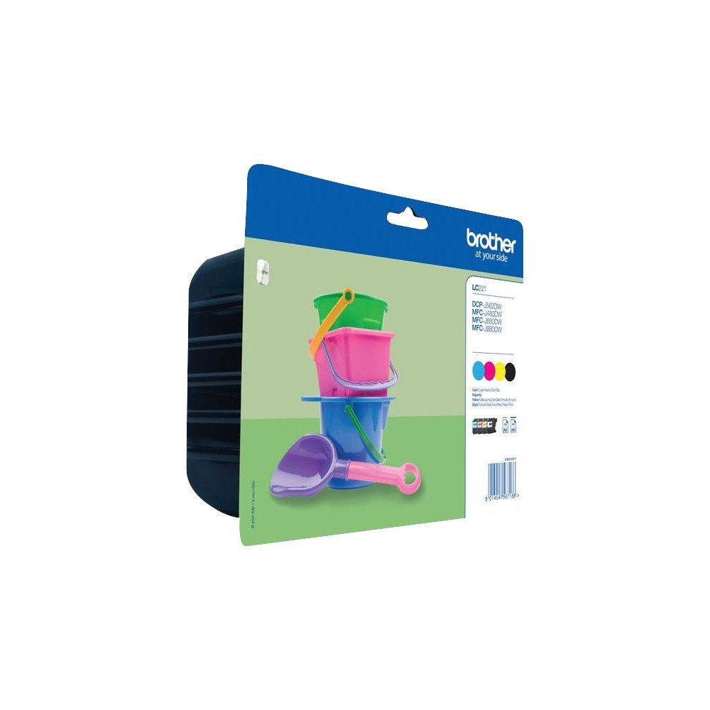 Produktbild för Brother LC221 Value Pack - 4-pack - svart, gul, cyan, magenta - original - bläckpatron