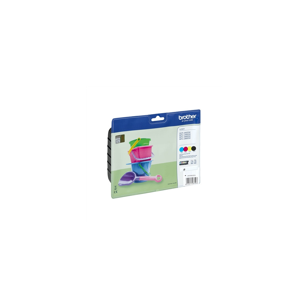 Produktbild för Brother LC221 Value Pack - 4-pack - svart, gul, cyan, magenta - original - bläckpatron