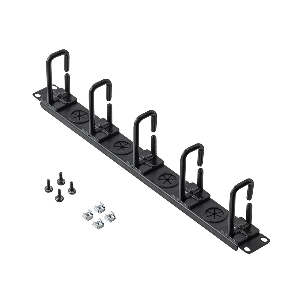 Produktbild för StarTech.com 1U 19" Cable Management Organizer, D Ring Hook Network/Server Rack Cord Manager, Data Center Horizontal Wire Panel with Passthrough Holes with Mounting Hardware, EIA/ECA-310-E - 1U Ring Hook Organizer (CABLMANAGERH) - kabelhållarsats för rack