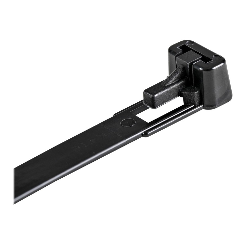 Produktbild för StarTech.com 20cm(8") Reusable Cable Ties, 7mm(1/4") wide, 50mm(1-7/8") Bundle Dia. 22kg(50lb) Tensile Strength, Releasable Nylon Ties, Indoor/Outdoor, 94V-2/UL Listed, 100 Pack, Black - Nylon 66 Plastic - TAA (CBMZTRB8BK) - kabelsamlare - TAA-kompatibel