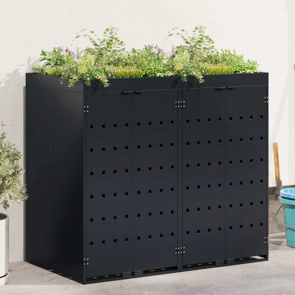 Produktbild för Förvaring för 2 soptunnor Svart 136 x 77,5 x 121,5 cm