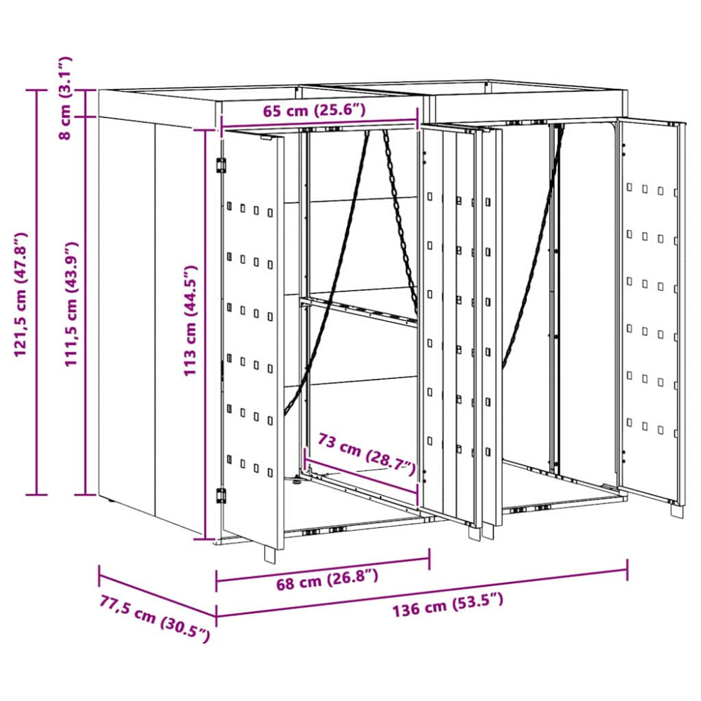 Produktbild för Förvaring för 2 soptunnor Svart 136 x 77,5 x 121,5 cm