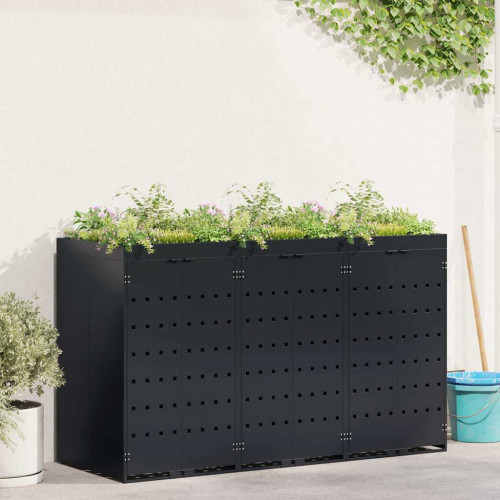 vidaXL Förvaring för 3 soptunnor Svart 204 x 77,5 x 121,5 cm