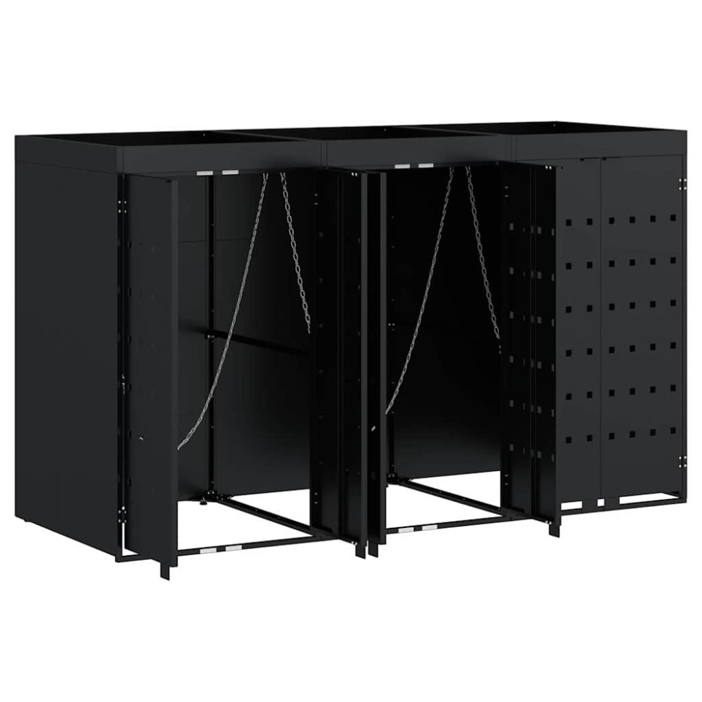 Produktbild för Förvaring för 3 soptunnor Svart 204 x 77,5 x 121,5 cm
