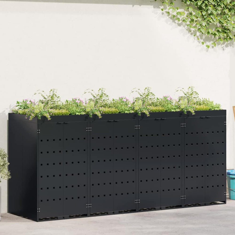 Produktbild för Förvaring för 4 soptunnor Svart 272 x 77,5 x 121,5 cm