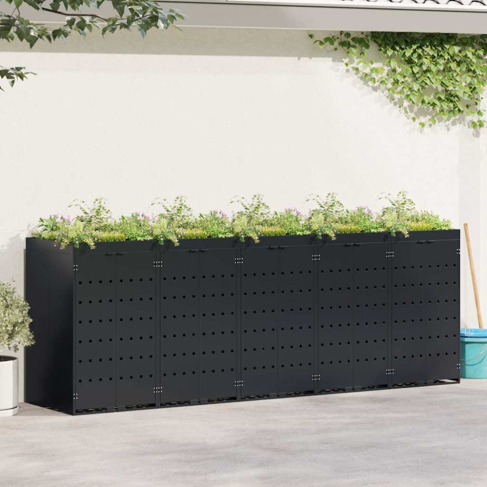 Produktbild för Förvaring för 5 soptunnor Svart 340 x 77,5 x 121,5 cm
