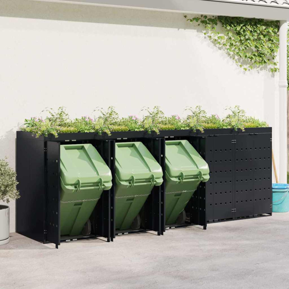 Produktbild för Förvaring för 5 soptunnor Svart 340 x 77,5 x 121,5 cm