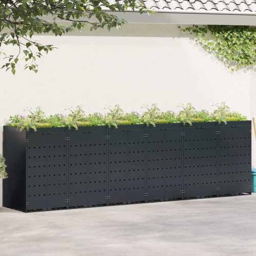 vidaXL Förvaring för 6 soptunnor Svart 408 x 77,5 x 121,5 cm