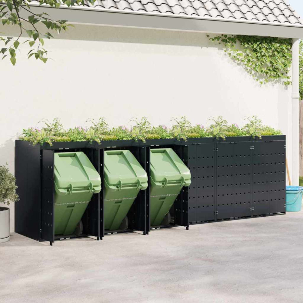 Produktbild för Förvaring för 6 soptunnor Svart 408 x 77,5 x 121,5 cm