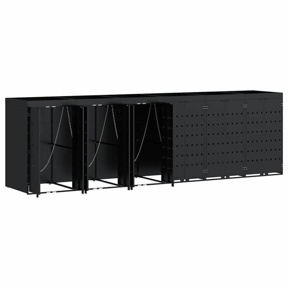 Produktbild för Förvaring för 6 soptunnor Svart 408 x 77,5 x 121,5 cm