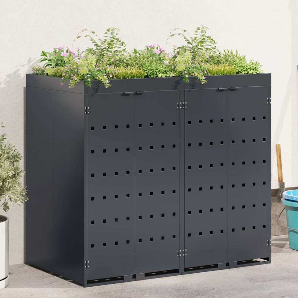 Produktbild för Förvaring för 2 soptunnor Antracit 136 x 77,5 x 121,5 cm
